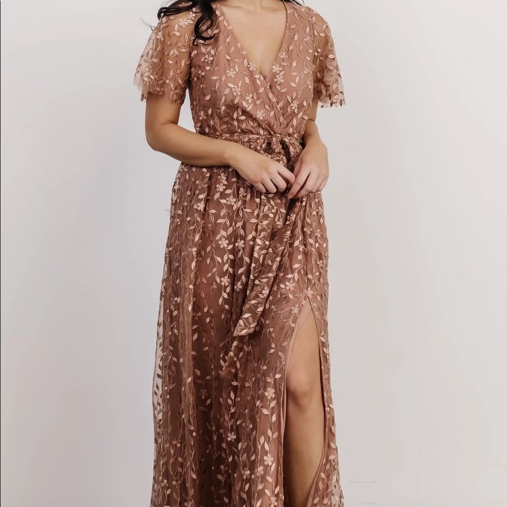 Baltic Born Marseille Embossed Maxi Dress in Nude Rose, Size Medium